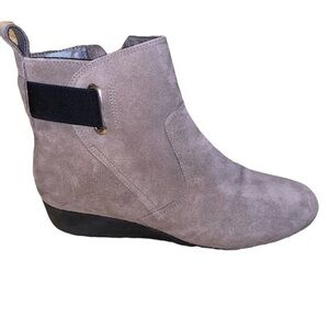 Michelle D. Woman’s Taupe Suede Ankle Boots 'Nancy' Comfort Low Rubber Heel